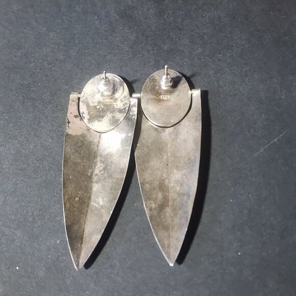 Vintage African Mask Abalone & Sterling Silver Post Earrings - Picture 2 of 7